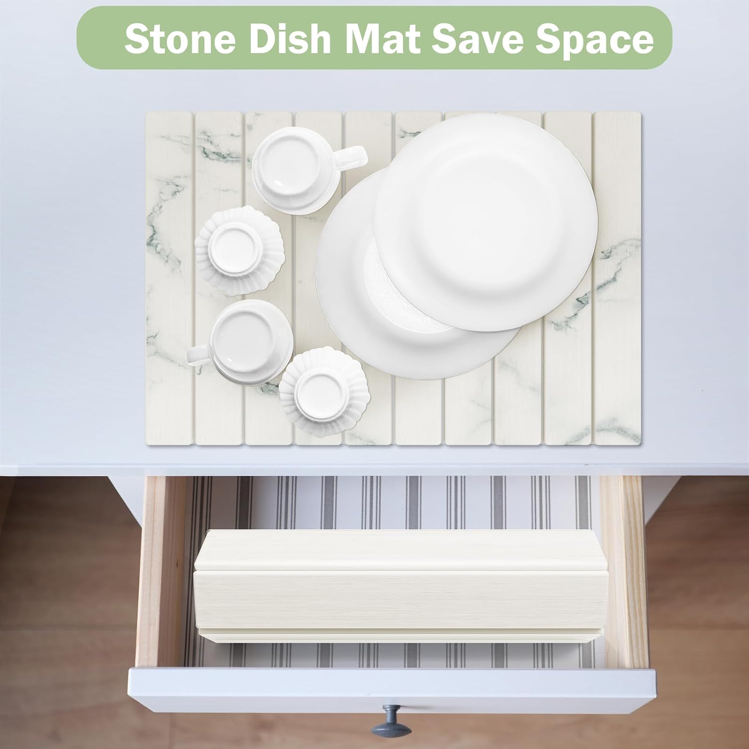 Stone Dish Drying Mat for Kitchen Counter,24"(L)×16"(W) Collapsible Fast-Drying Diatomaceous Earth Mats with Towel Sanding Tool,Versatile Stone Drying Mats for Cups Dishes Bottles image 5