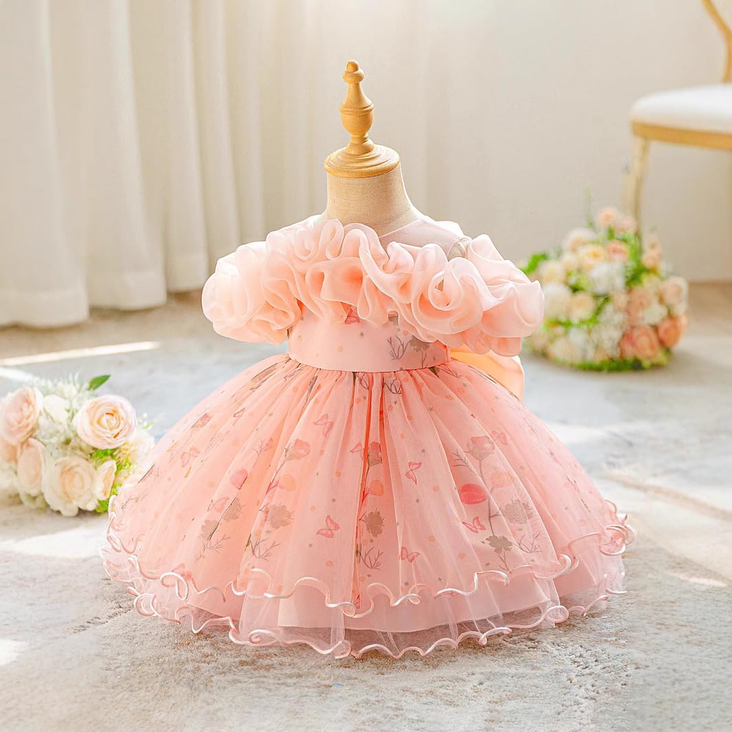 Girl Flower Dress Flower Design Princess Wedding Dress for Toddler and Baby Girl - Image 4