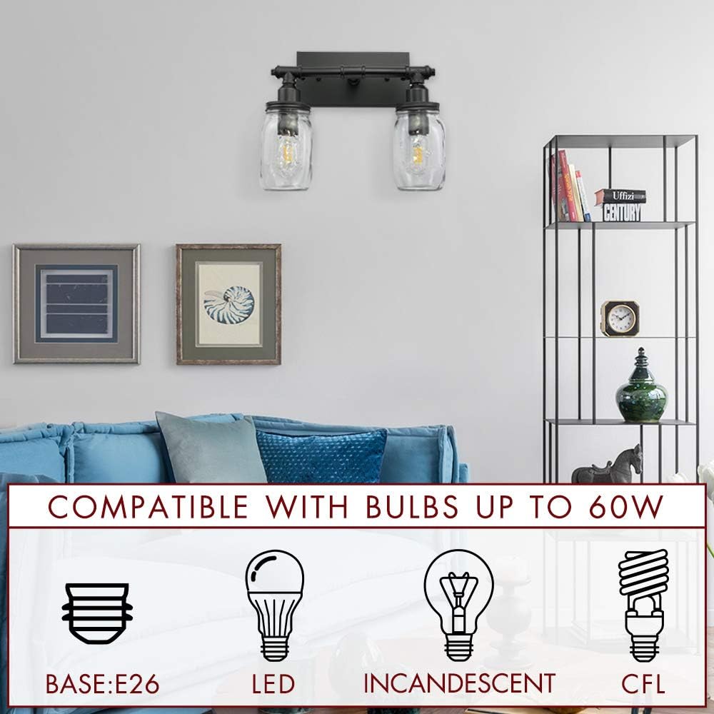 Blасk Frіdау Sаlе 2022 LMSOD Bathroom Wall Light Fixtures, Industrial Mason Jar Vanity Light, Wall Sconce with Black Finish (2 Lights)