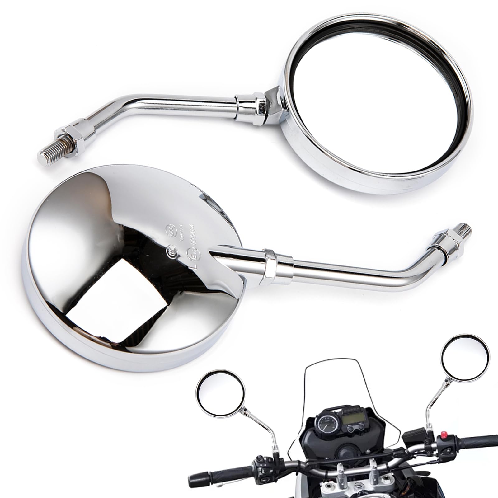 APEBAZY Rétroviseur moto chrome10mm 8mm Rétroviseur moto rond CNC compatible choppers ATV cruisers