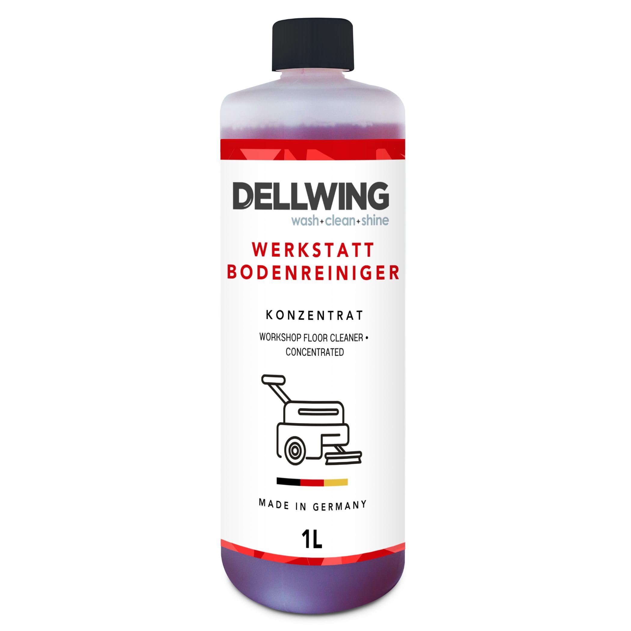 Dellwing Werkstattbodenreiniger 1 l, alkalisches HD Konzentrat für fettige und ölige Böden, Industriereiniger, Made in Germany