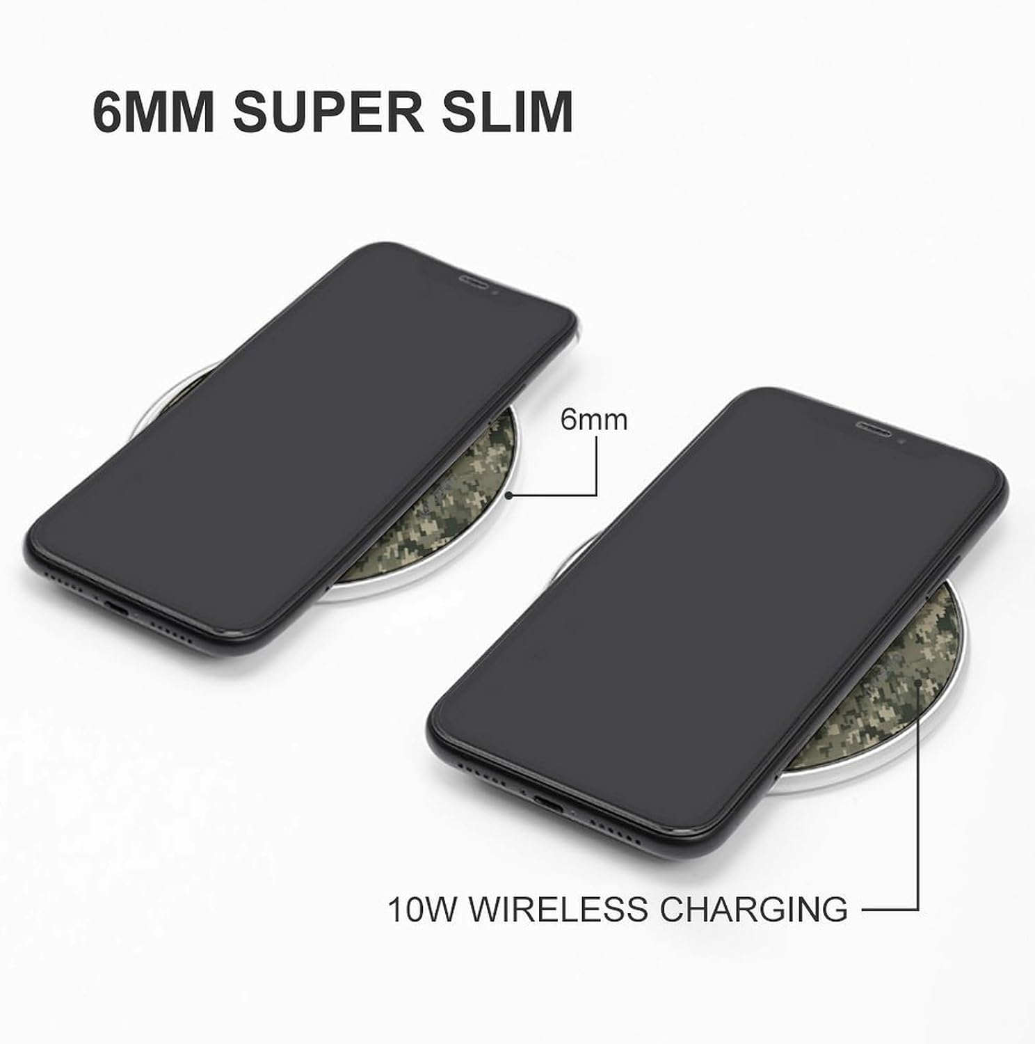 Military Woods Camouflage Wireless Charger, 10W Qi-Certified Fast Wireless Charging Pad with USB Cable & LED Indicator Fashion Charger Mat Portable Charging Station for All Qi-Enabled Phones image 3