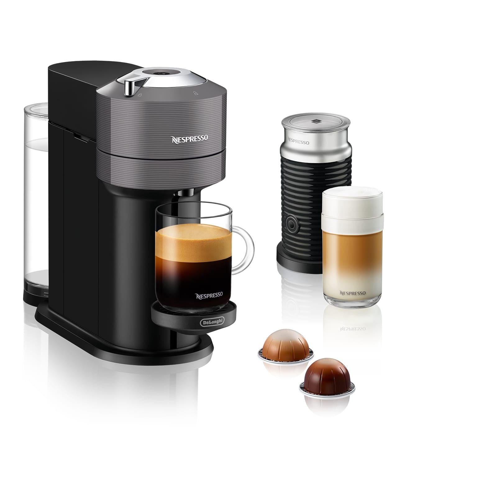 Nespresso De'Longhi Vertuo Next ENV 120.GYAE Kaffeekapselmaschine mit Milchaufschäumer, grau