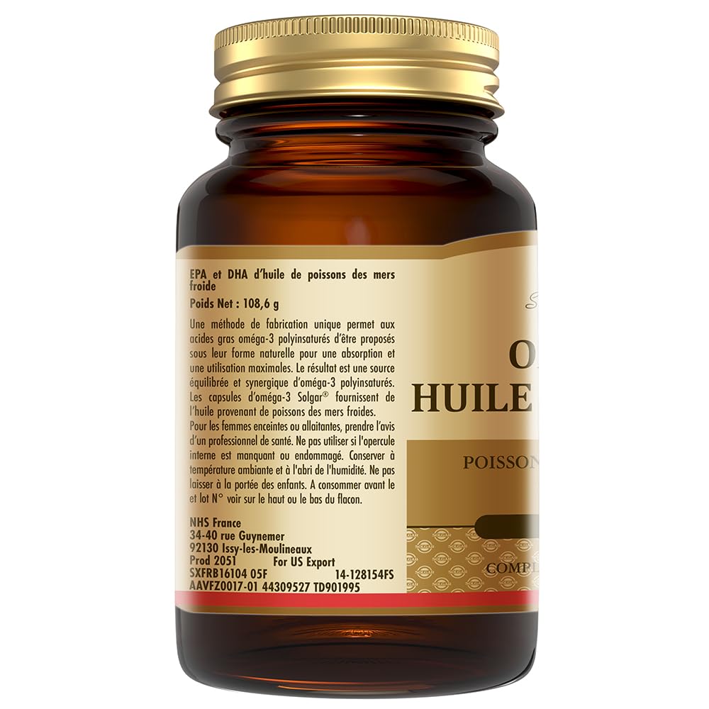 Solgar Omega 3 - EPA DHA - Cœur, Cerveau, Vision - Sans Gluten, 60 Capsules