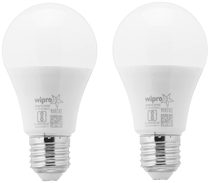 wipro Garnet 7W LED Bulb for Home & Office |Warm White (2700K) | E27 Base|220 degree Light coverage |4Kv Surge Protection |400V High Voltage Protection |Energy Efficient | Pack of 2