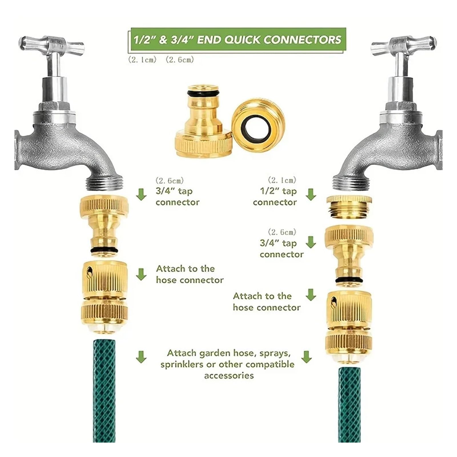 Kit di raccordi for tubi flessibili standard UE 6/12 - Raccordi for rubinetti da 1/2 pollice e 3/4 + Attacchi rapidi for tubi da giardino da 1/2 (13-16 mm)(Six sets)