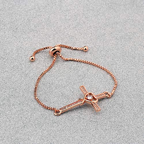 Image of CHOORO Christian Jewelry Sideways Cross Bracelet Side Cross Adjustable Bracelet Christian Bracelet Religious Jewelry Baptism Bracelet Confirmation Bracelet