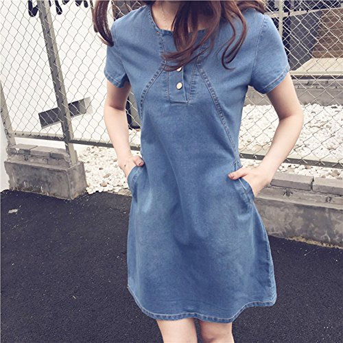 Vestidos jeans femininos ajzdnzvr, vestidos femininos casuais de manga curta, plus size, Azul claro,