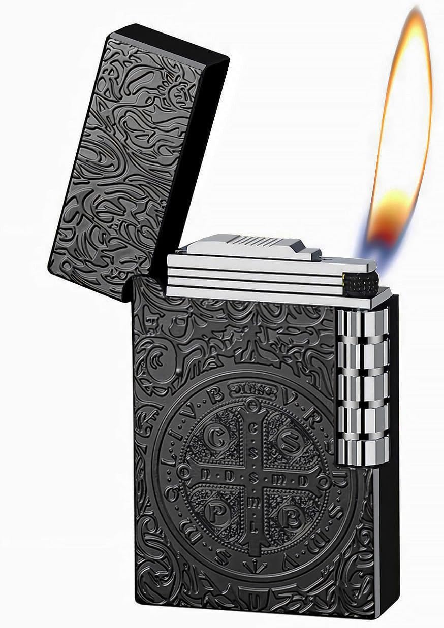 Flip Butane Lighter, Soft Fire Side Wheel Lighter, Unique Refillable Trench Lighters for Men Dad Gift Collect (Butane Not Included) (Black)