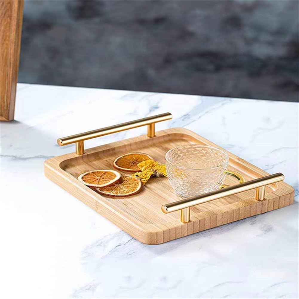 Bandeja grande de madera para servir, plato rectangular con asas para cocina, comedor, fiestas, mesas de café y barras (30 x 20 cm), perfecto para servir bebidas y aperitivos