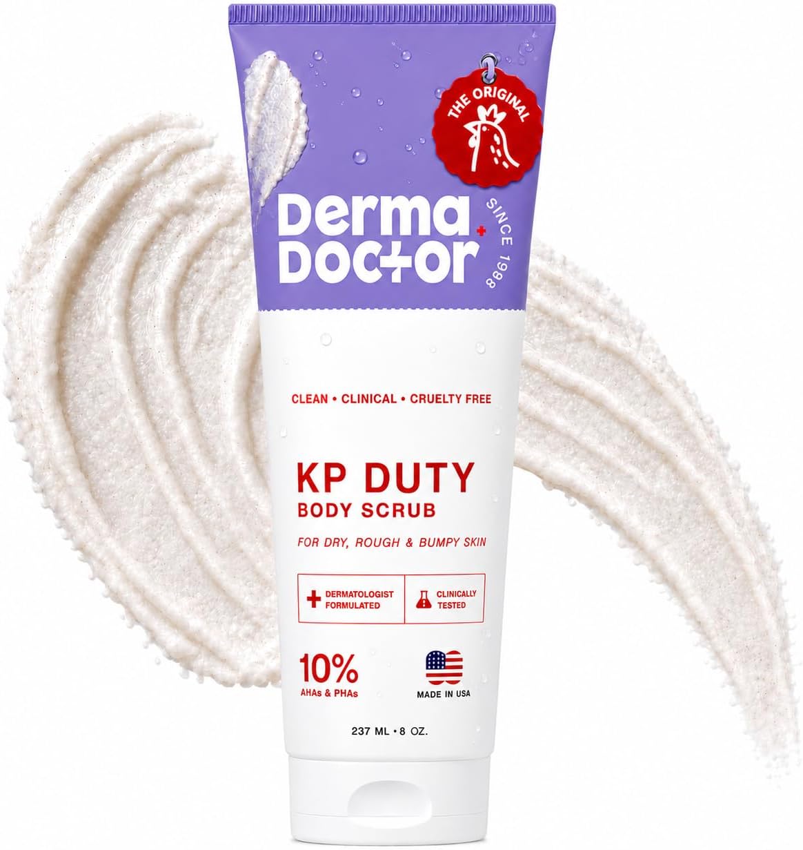 DERMAdoctor KP Bump Eraser Body Scrub for Keratosis Pilaris, 8 Fl oz | Dermatologist-Formulated 10% AHAs + PHAs for Strawberry Skin, Chicken Skin, Rough Patches & Uneven Texture, Arms & Thighs