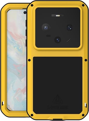 Full-Body Rugged Case for Huawei Mate 80/80 Pro, Heavy Duty Metal Armor Shock-Snow-Proof Aluminum Silicone Outdoor Protective Cover with Tempered Glass, Supports Wireless Charging Yellow