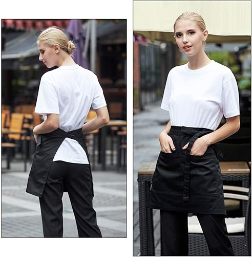 Miniatura 2 de LISSOMPLUME Delantal de bistró de cintura corta para sostener el libro del servidor, bolígrafo, tarjetero