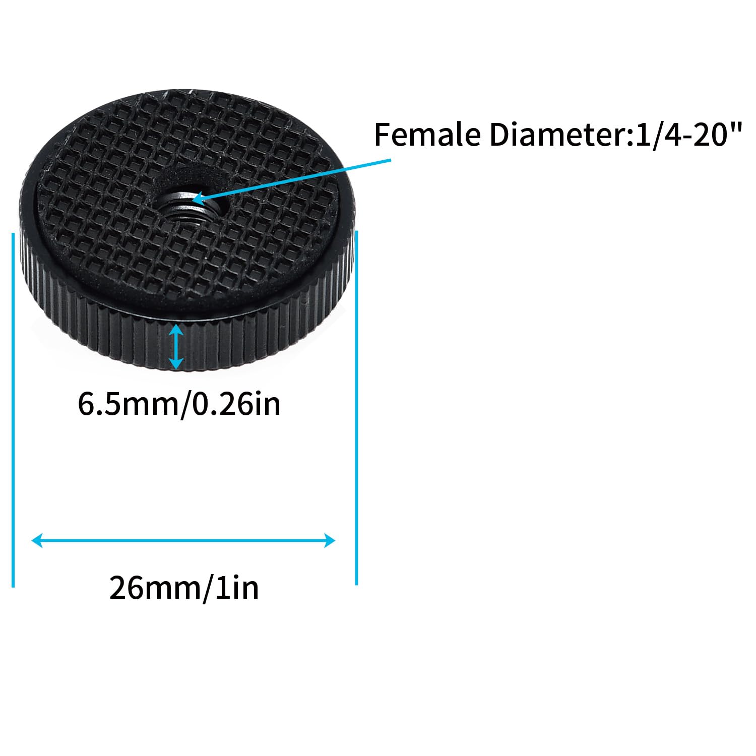 Surf turtle 1/4"-20 Flat Knurled Nut 4 Pcs Aluminum Alloy Female Thumb Wheel Lock Nut