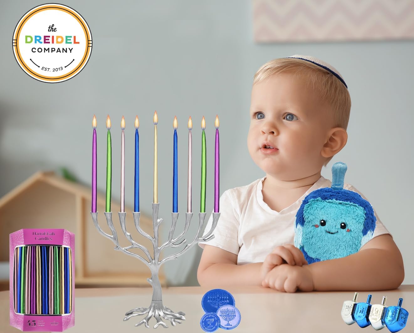 45-Multicolor Metallic Hanukkah Frosted Premium Tapered Hand Decorated Chanuka Candles Set of Sleek Glossy and Shiny Candles Enough for All Eight Day's of Hanukkah 1-Hour Burn Time