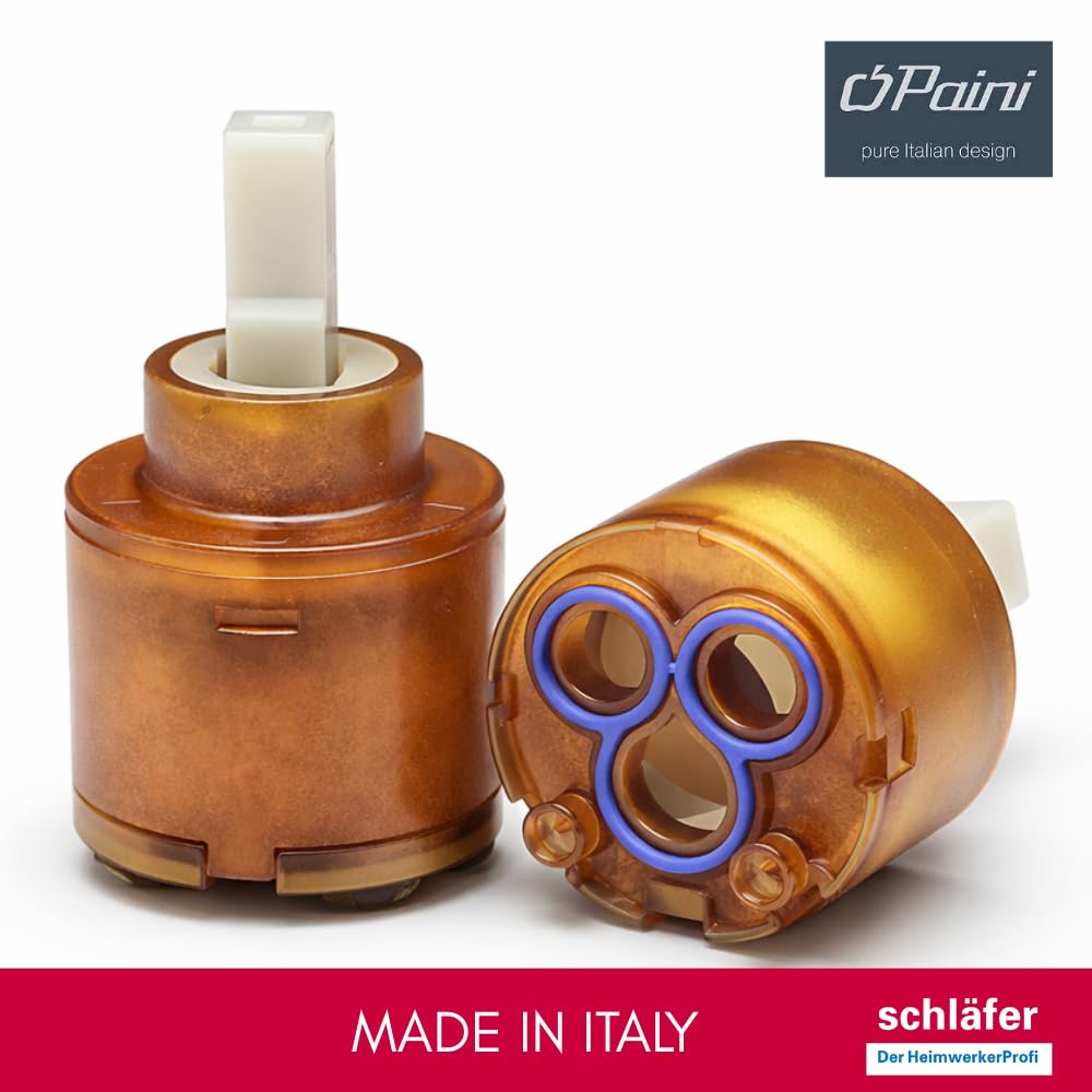 Schläfer 4500235 - Cartuccia di Ricambio Miscelatore Paini, 53CC956GM, Galatron GMA C1 - D.35, Bassa (35mm x H 60mm) 2 piedini per Rubinetto Bagno e Cucina, Kit Riparazione Antigoccia
