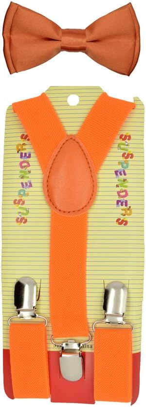 CUTE Baby Toddler Kids Children Boys "Orange" Plain Elastic Suspender & Bow Tie Set