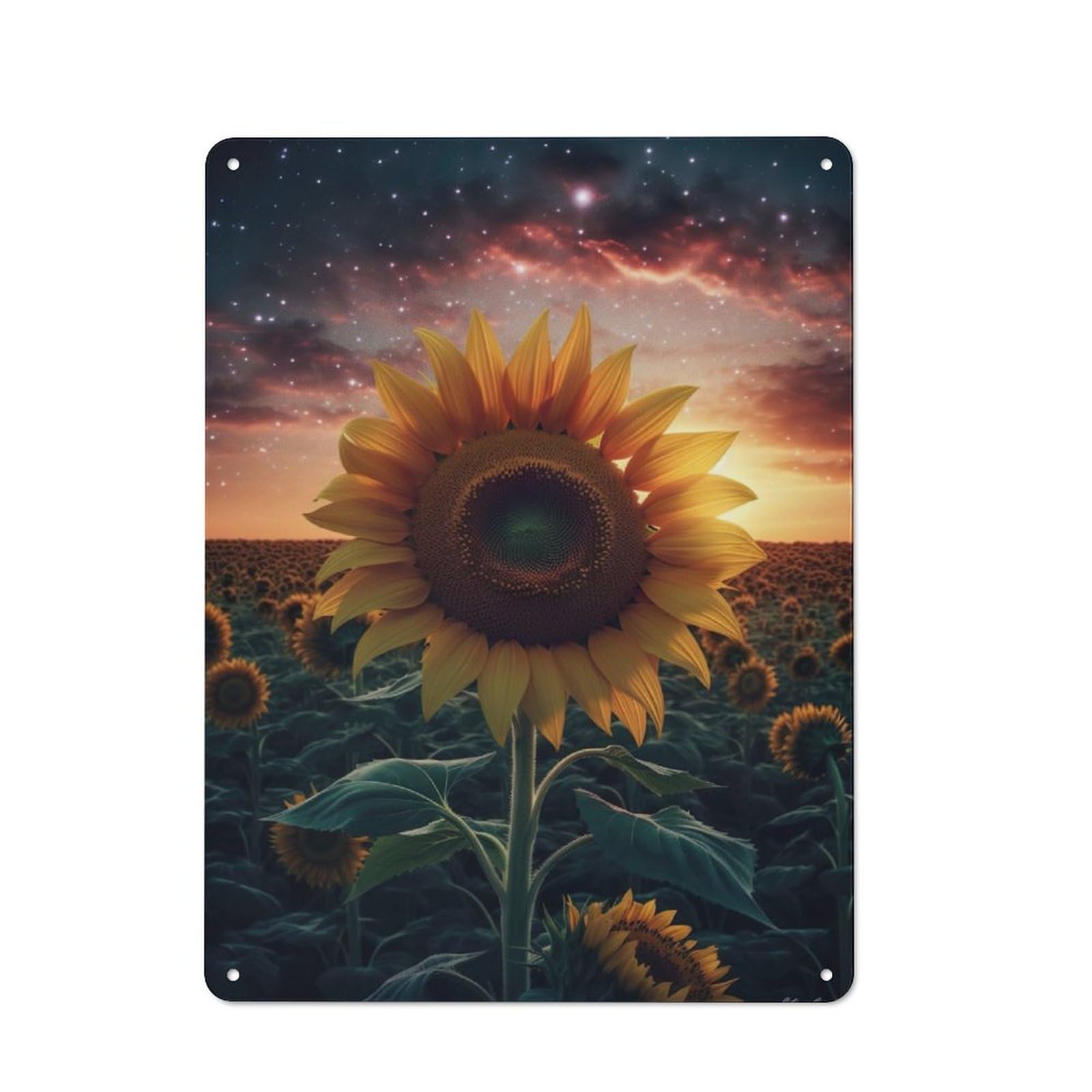 Junmoney Sunflower Field Night Sky Tin Wall Plaque 40X30cm, Rustic Cottage Wall Art For Dining Room, Cafe, Entryway Or Family Room