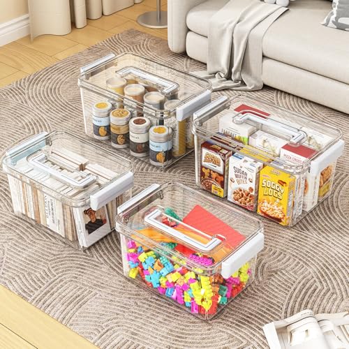 Save on Clear Stackable Plastic Storage Bins with Lids - 4-Piece Set