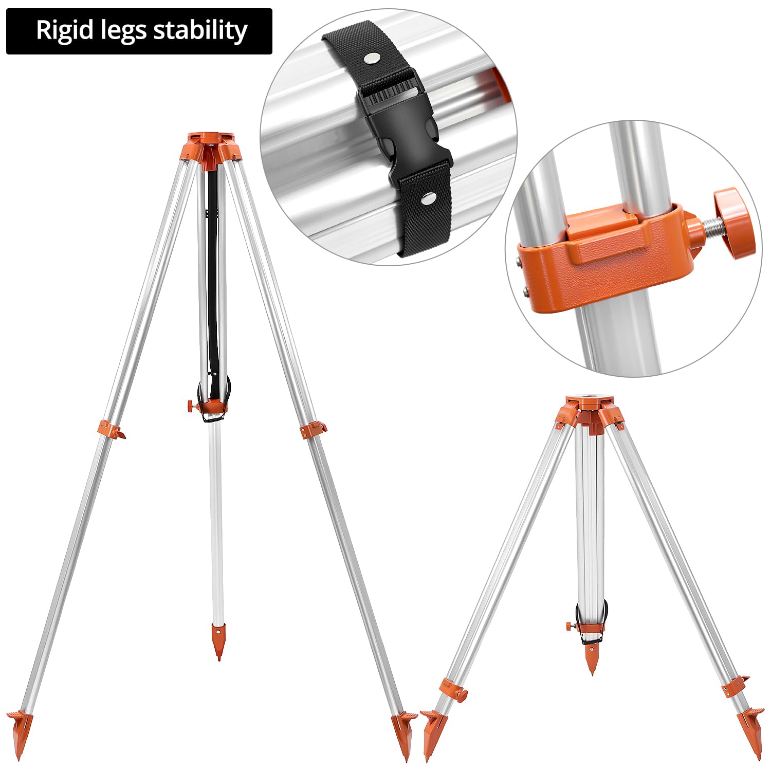 QWORK Trípode de encuesta de aluminio – Trípode de contratista resistente con abrazadera rápida, trípode universal de nivel de tránsito, rosca de 5/8 x 11 pulgadas
