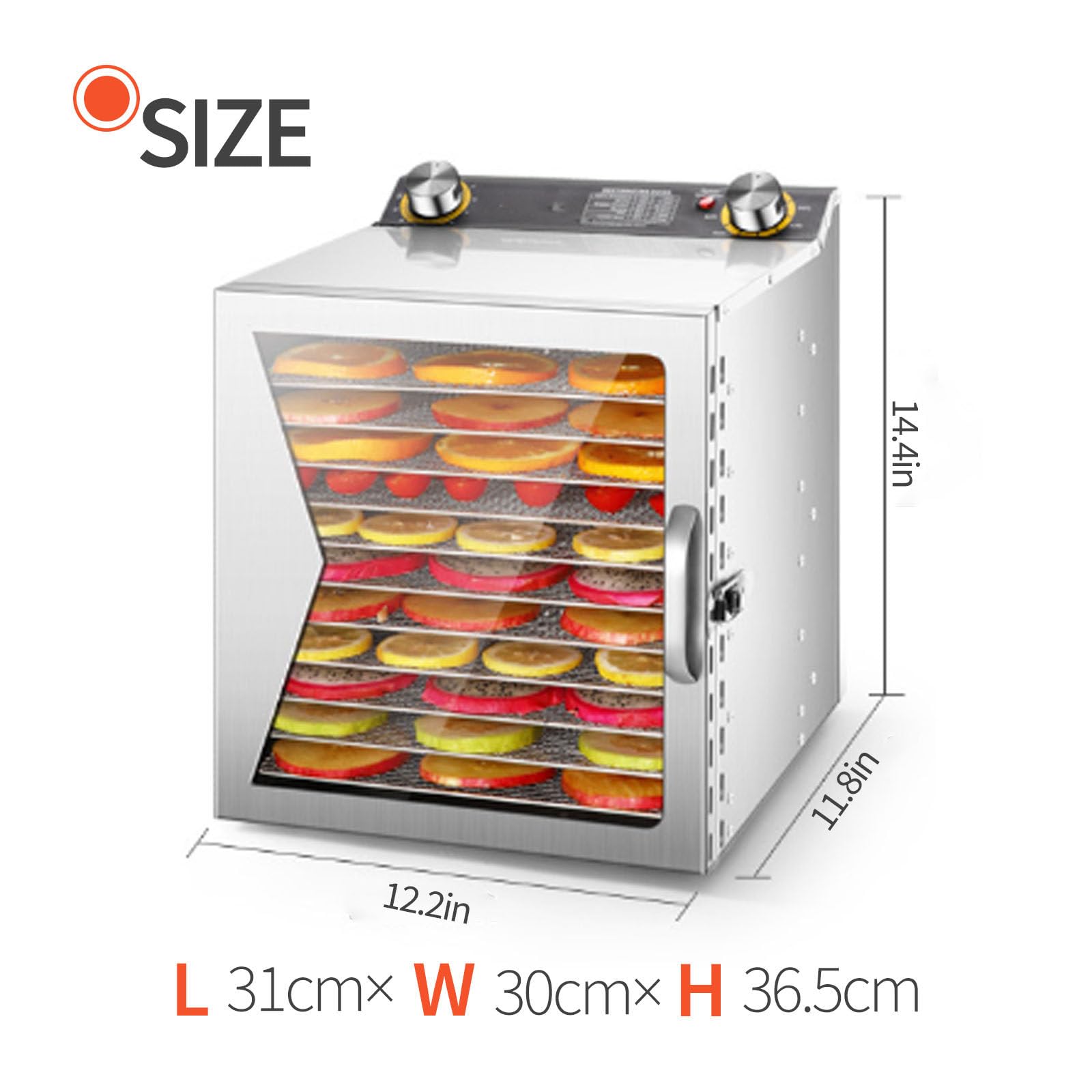 Commerciale Essiccatore per Alimenti, vassoio a griglia 12/18, essiccazione a 360°, timer da 12 ore, controllo della temperatura da 30 a 90°C, essiccatore per carne secca,12Layer