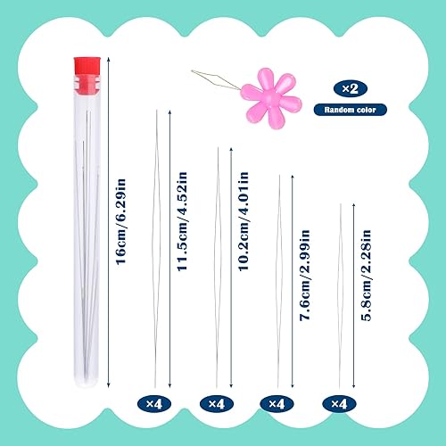 Miniatura 2 de 16 agujas de cuentas de ojos grandes, 4 tamaños, agujas de cuentas de semillas, agujas de bordado de cuentas abiertas con enhebrador para hacer joyas