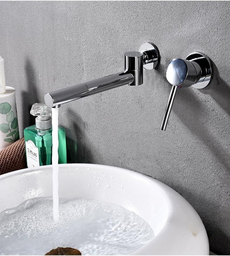 Robinet de lavabo mural eau chaude et froide en laiton or