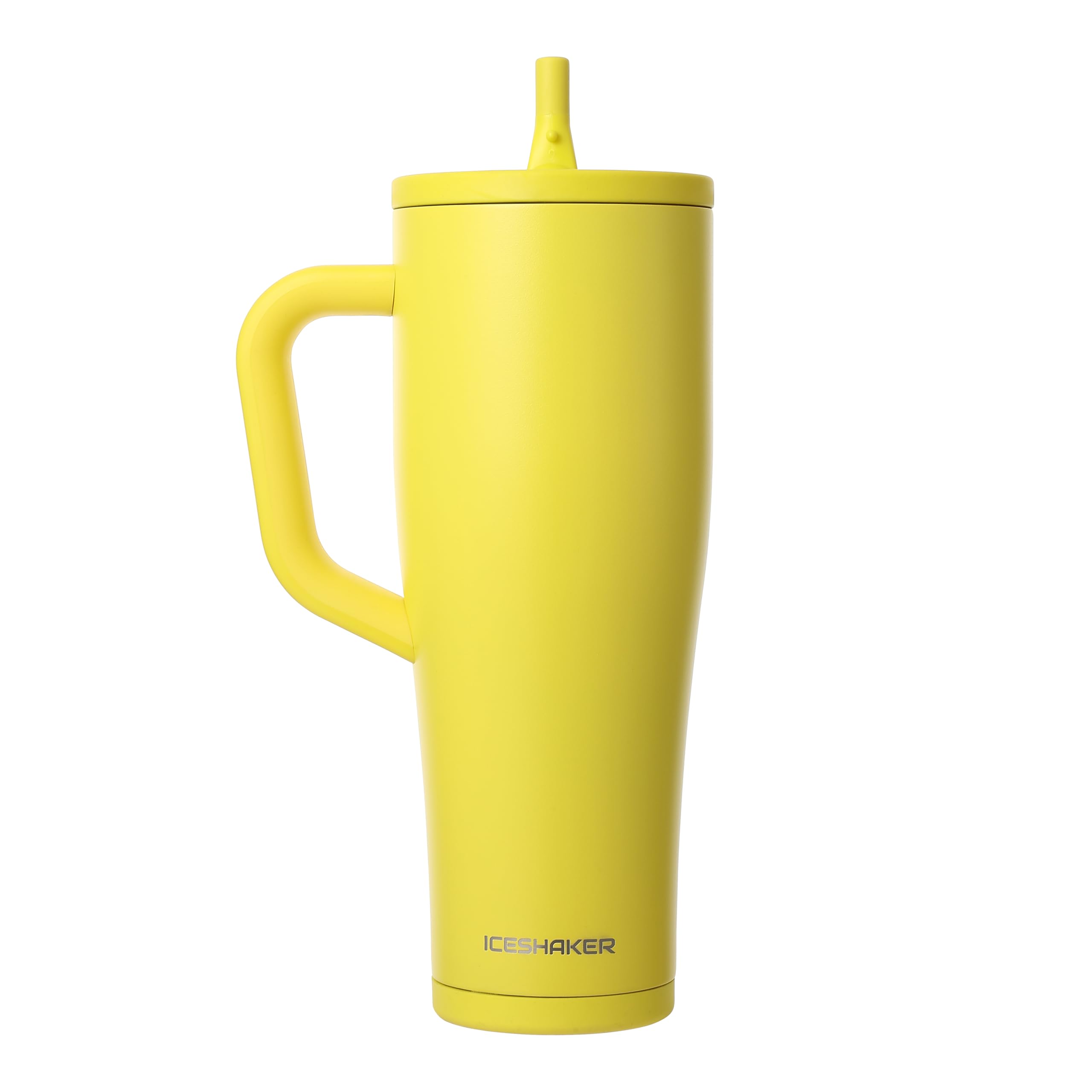 Ice Shaker 40 oz Tumbler with Handle and Straw | 40oz Yellow | Cold for 30+ Hours | 2-in-1 Tumbler Shaker Bottle | Odor-Free 40 ounce Bottle for Water, Protein Shakes, Smoothies, Cocktails