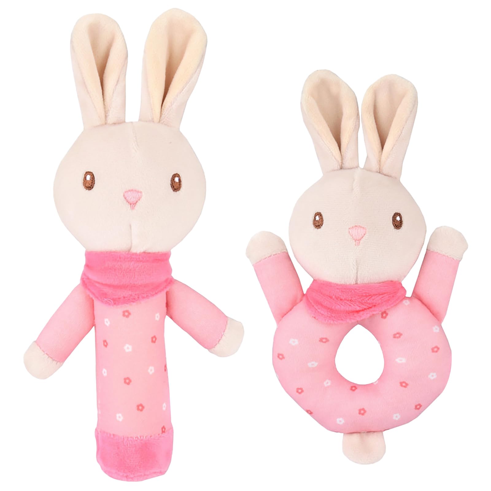 Soft Baby Rattle Toys, 2Pcs Stuffed Animal Rattle Toys(Rabbit), Plush Animal Hand Rattles Toys, Newborn Sensory Toy with Sound for 0-6 Months, Early Educational Newborn Baby Toys (RabbitB)