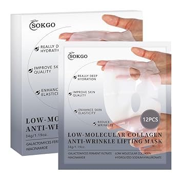 Sokgo Low Molecular Weight Collagen Overnight Hydrogel Mask, Enhances Skin Elasticity, Reduces Pores, Transforms from White to Transparent Upon Absorption Skin Care Treatment.
