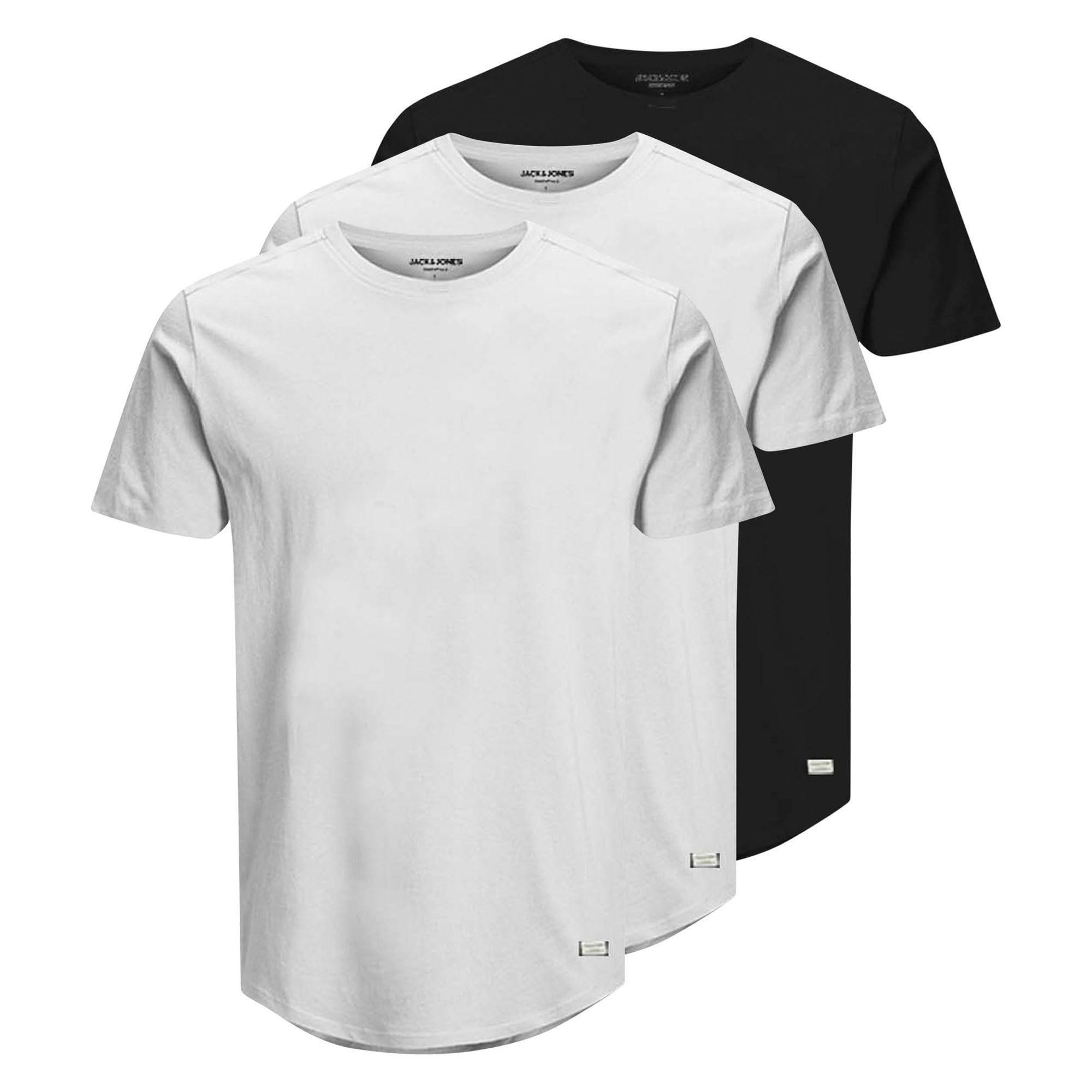 JACK & JONES Men's Jjenoa Tee Ss Crew Neck 3pk Mp T-Shirt, White/Pack: 2white 1black, XS