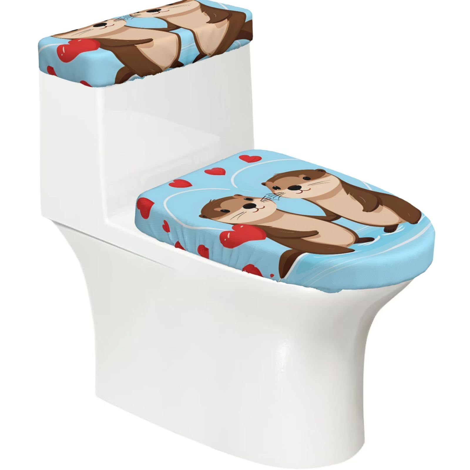 X Psblty Playful Otters Toilet Seat Cover Set 2 Piece Bathroom Decor Toilet Lid Cover With Tank Top Cover Stretch Fit Soft Fabric For Home 15-21 Inch