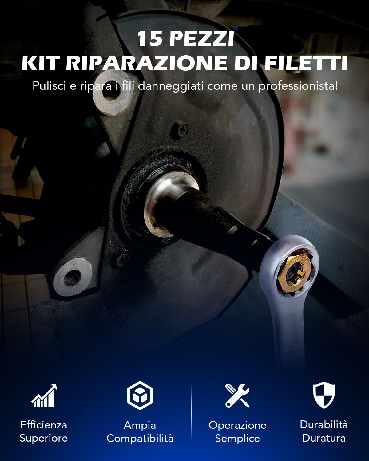 Kit Riparazione Filettature JNNJ - 15 Pezzi Per M9 X1.25, Con Bobine Elicoidali E Utensili