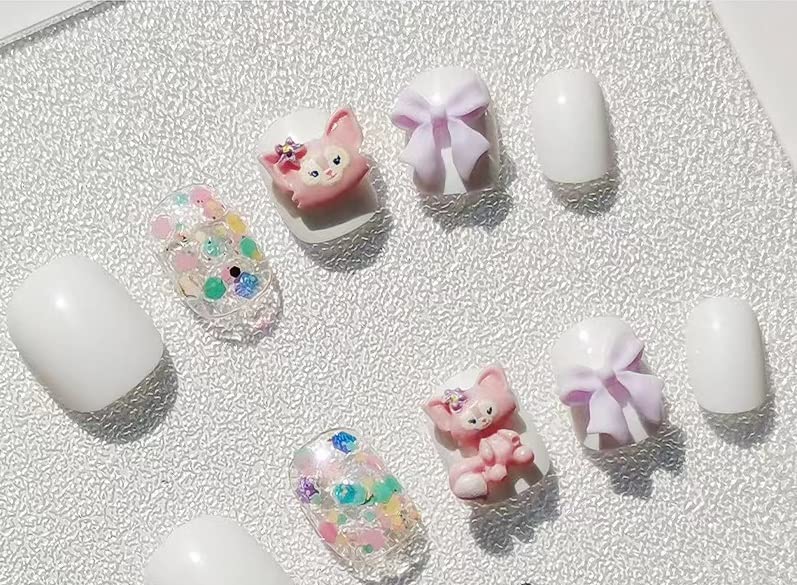 Nail ApparelShort square White 3D Pink Lena press on