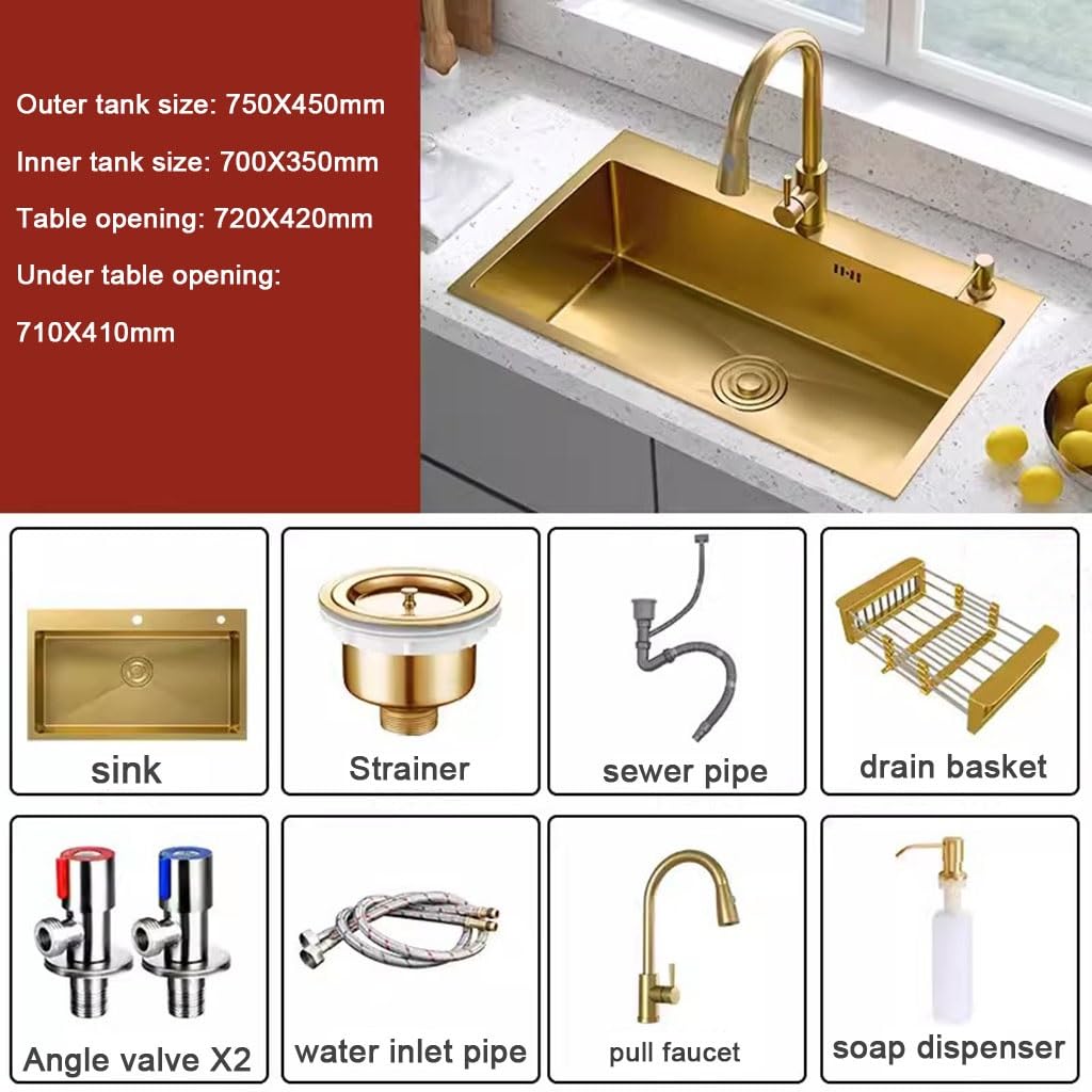 Zlew Kuchenny NanoGold Z Wysuwaną Stacją Roboczą Eleganckie Wykończenie | Idealny do kuchni domowych i profesjonalnych(75*45*21cm)