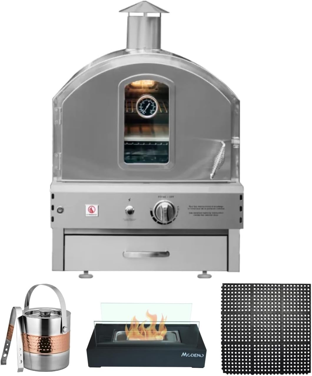 AMS Fireplace Summerset Pizza Oven - Large Capacity Natural Gas Outdoor Oven with Pizza Stone and Smoker Box, 304 Stainless Steel Construction for Built-in or Countertop Use. FREE Tabletop Fire Pit