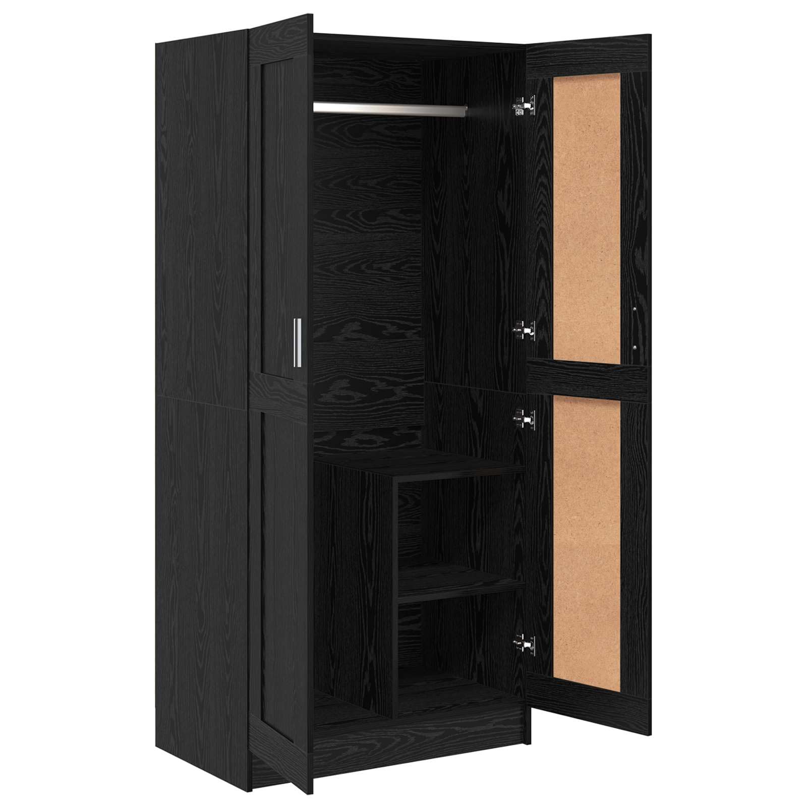 Armadio nero effetto quercia in legno 82,5 x 51,5 x 180 cm con 2 ante a cerniera e ripiani per camera da letto, corridoio, spogliatoio, spazioso armadio per vestiti e biancheria