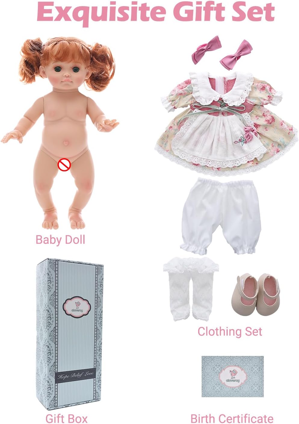 Baby Doll, 12 Inch Realistic Reborn Toddler Real Life Baby Dolls with Red Hair in Two Ponytails, Vintage Floral Dress, Premium Collectible Doll Gifts for 3+ Year Old Girls (Small)