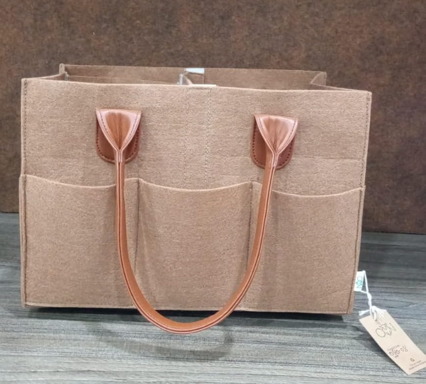 OON Baby Diaper Stackers Caddy Felt Nursery Storage Bin And Car Organizer For Diapers And Baby Wipes (Brown)-image-3