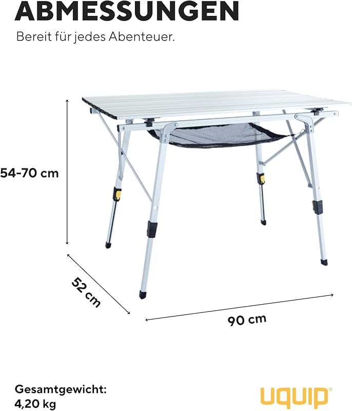 Uquip Variety M Összecsukható Alumínium Kempingasztal 4 Személyes Magasságállítható Ezüst 89x53cm