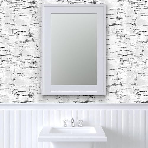 Miniatura 9 de Muestro de papel tapiz extraíble, corteza de abedul del bosque, árbol blanco, bosque neutro, aspecto texturizado sintético, papel tapiz prepegado