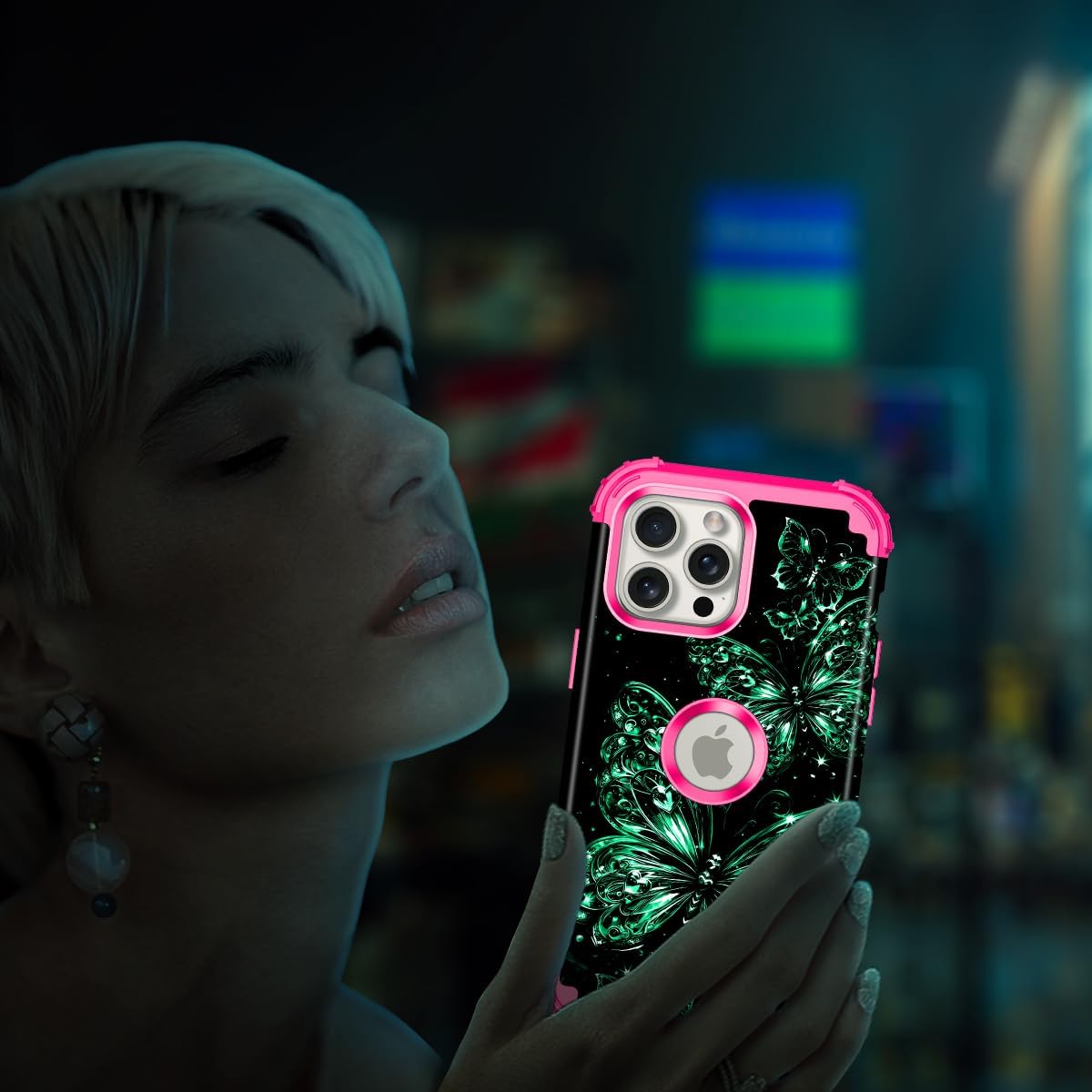 Miqala Compatible with iPhone 15 Pro Max Case,Glow in The Dark Three Layer Heavy Duty Shockproof Full Protection Hard Plastic Bumper+Soft Silicone Protective Case for Apple iPhone 15 Pro Max,Deep Pink - Image 6