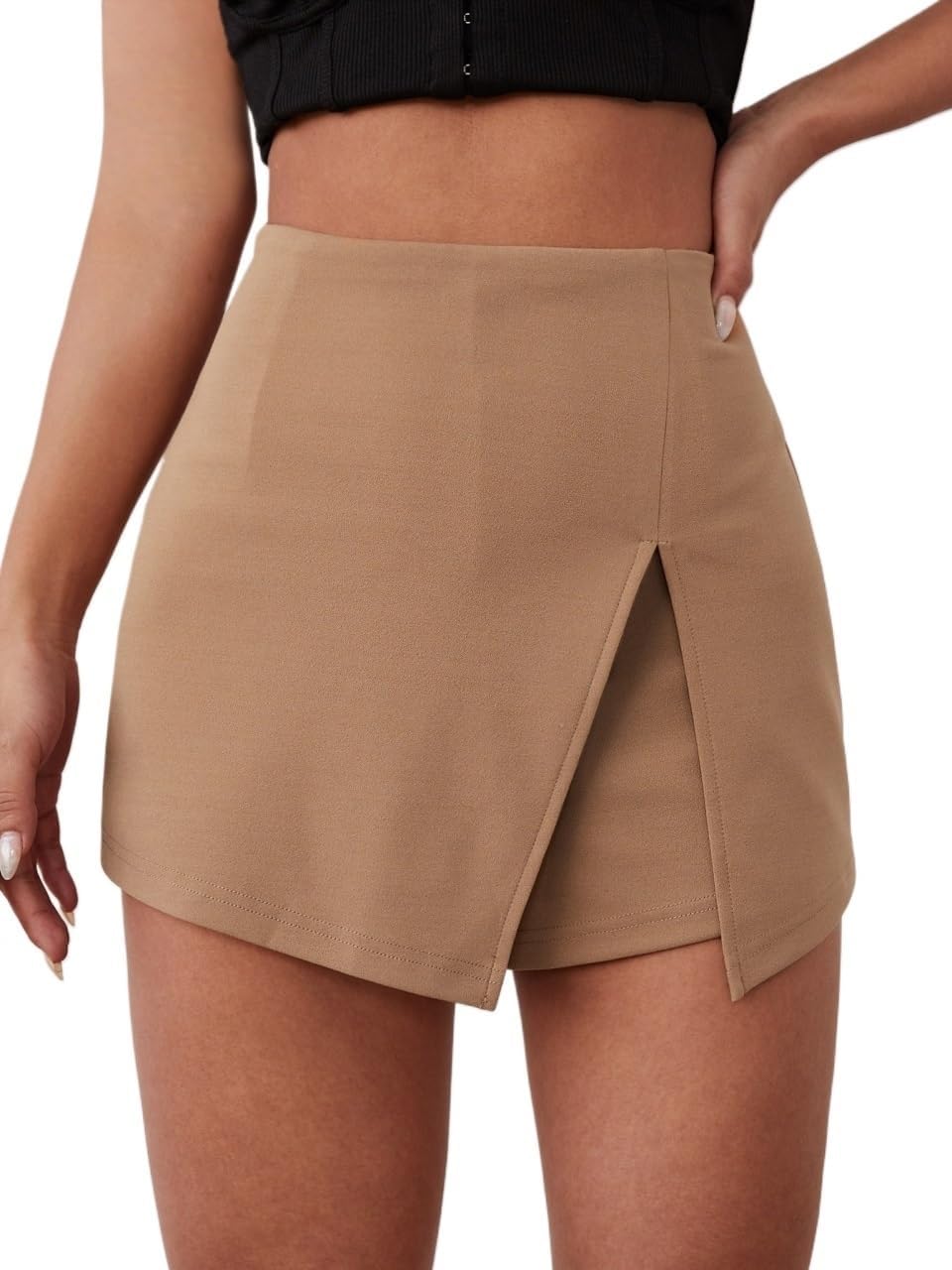 Women's Summer Trendy Comfy Casual Solid Slit High Waist Skort