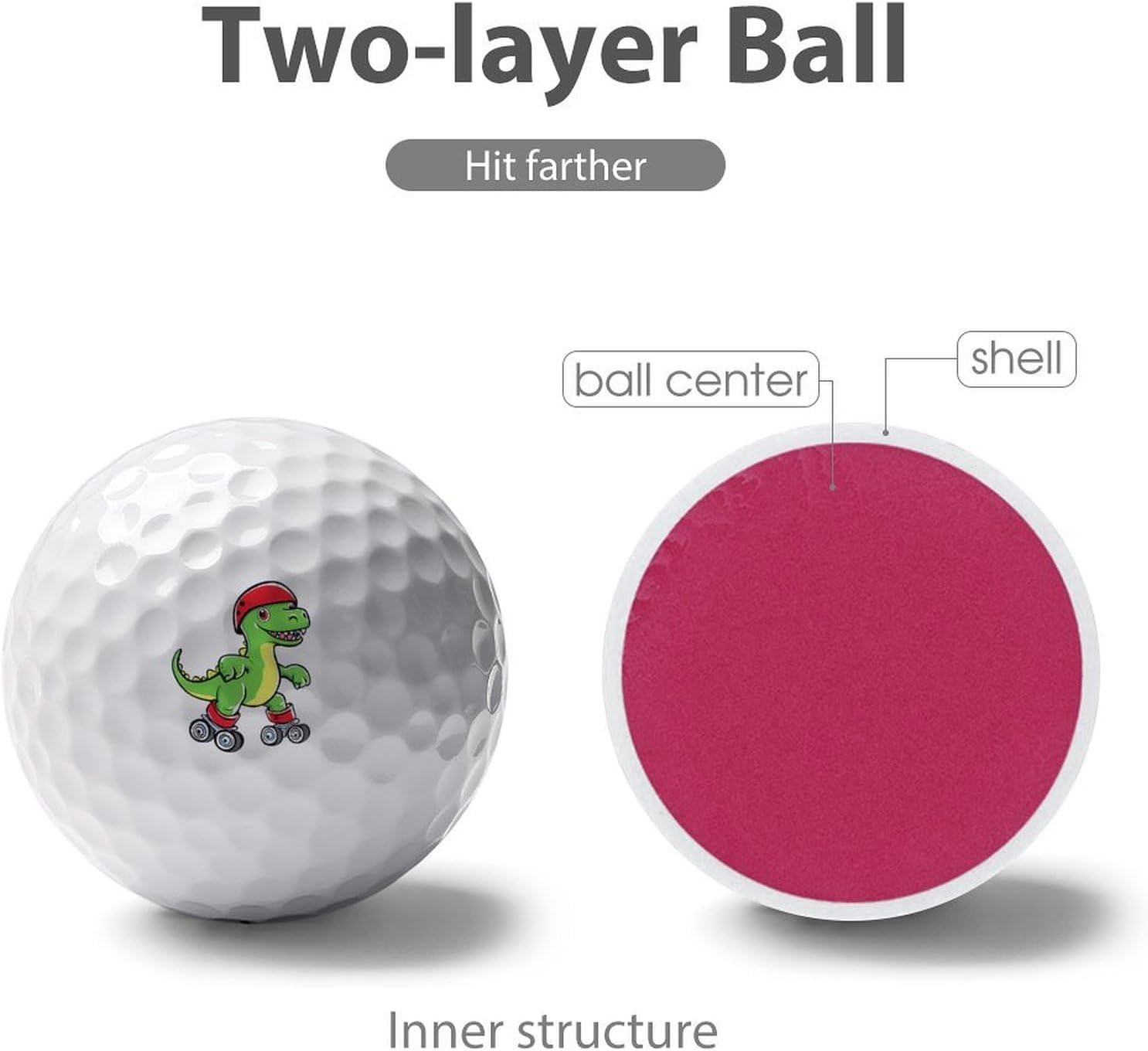 Rollerskating Dinosaur Standard Golf Balls Performance Golf Distance Ball Gift for Golfers