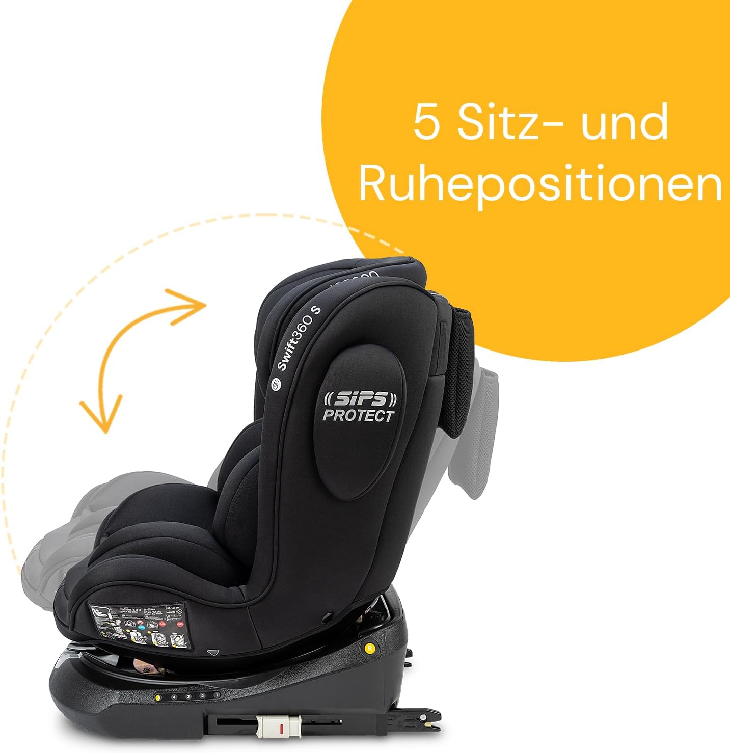 Strona view fotela samochodowego pokazującego wiele pozycji odchylenia.