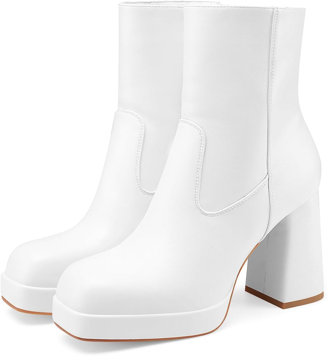 Oh Mispares Women's Platform High Chunky Heeled Ankle Boots Cozy Leather Gogo Boots Square Toe Side Zipper Booties - Image 4