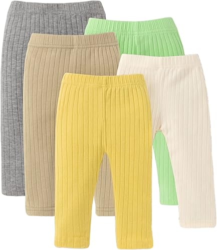 Unikaka Paquete de 5 pantalones unisex para bebés de 0 a 48 meses en gris, blanco, negro, naranja y rosa