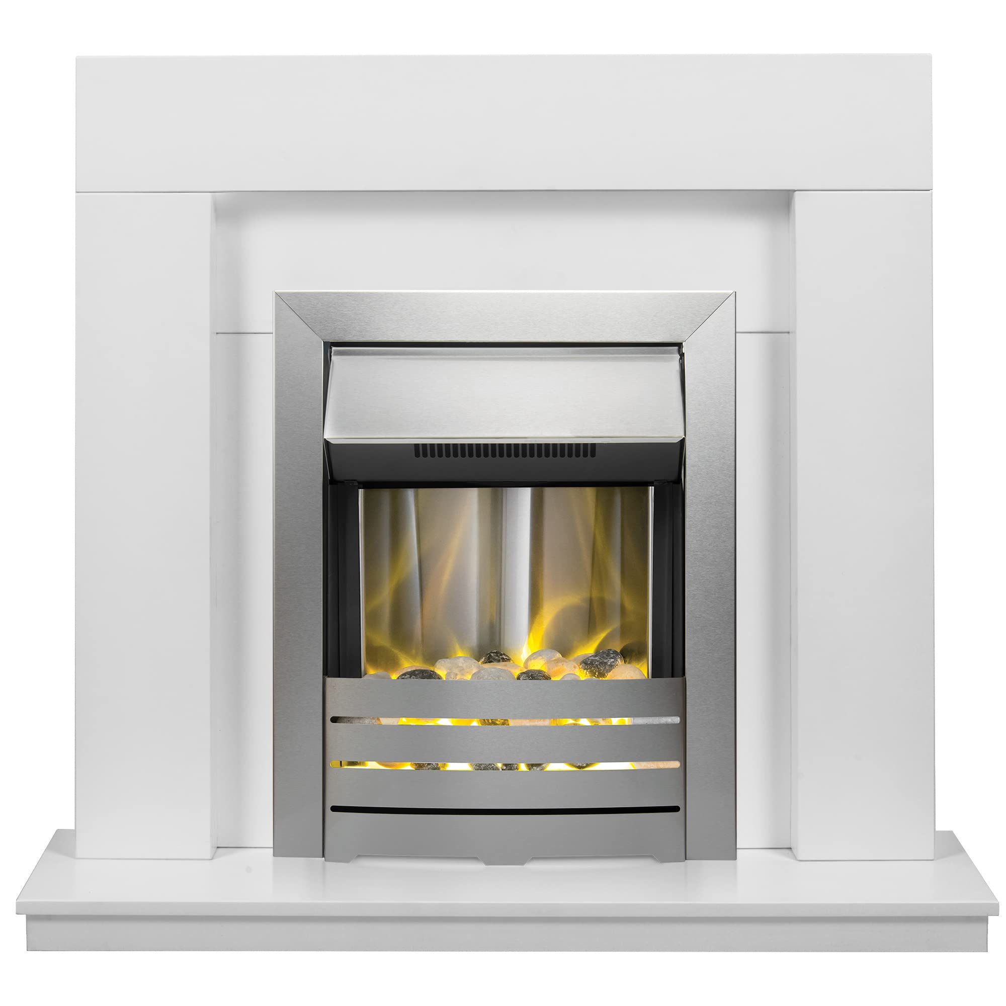 B&Q -  Malmo Fireplace In White With Helios Electric Fire In Brushed Steel39 Inch
