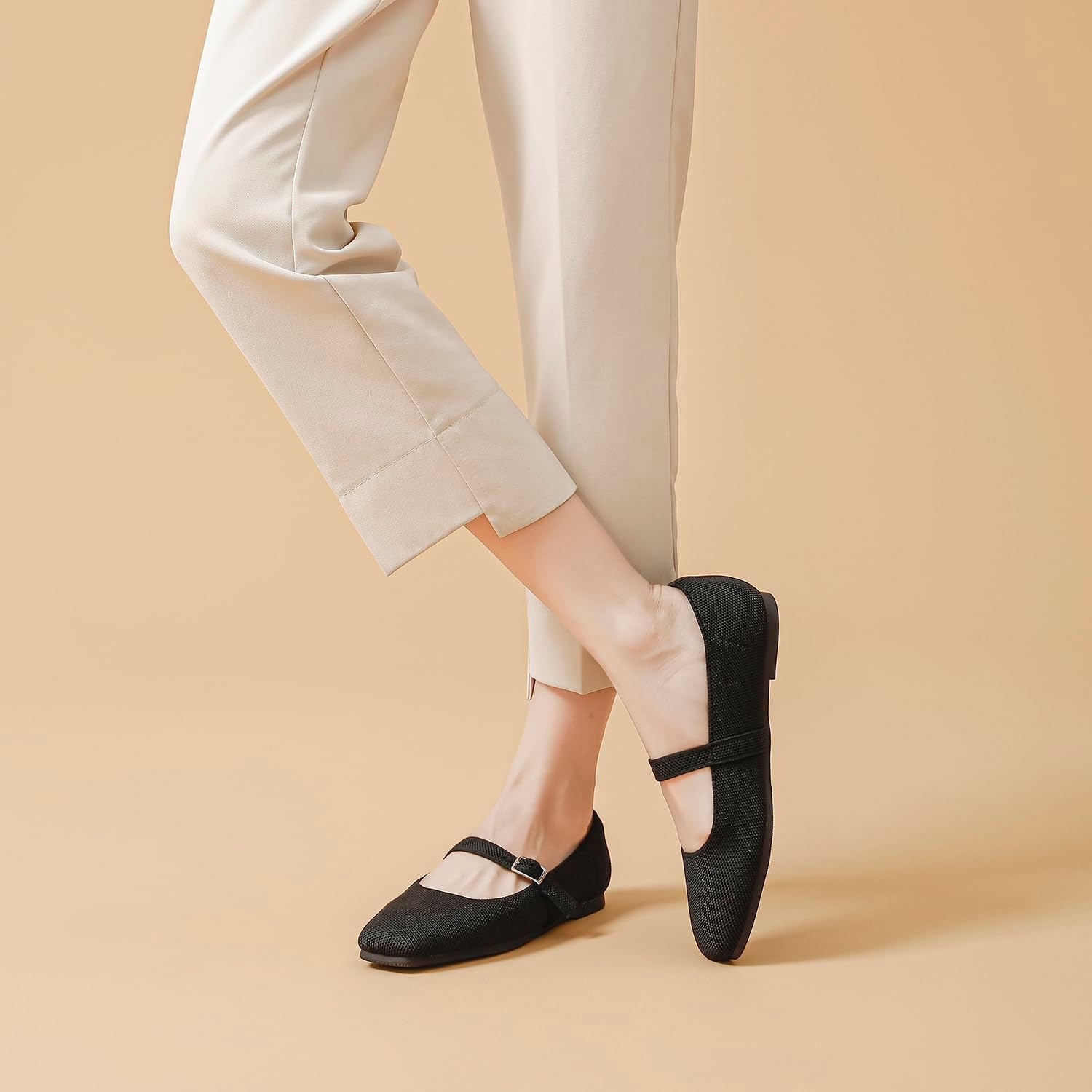 Mary Jane Women Flat Square Toe Ballet Flats Women Comfortable for Dressy Ankle Strap Casual Slip On Work Shoes Washable - Image 2