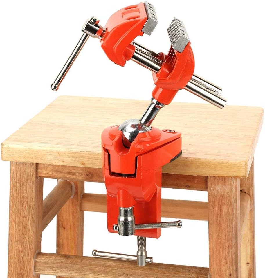 Oumefar Aluminum Mini Table Clamp Vise, 2.8 Inch Jaw Width, Swivel 360 Degree Rotating, Universal Bench Vise, Silver